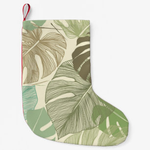 Meia De Natal Pequena Padrão Monstera Tropical Desenhada À Mão