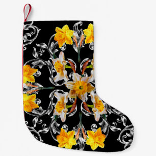 Meia De Natal Pequena Padrão no estilo barroco com flores narciso em