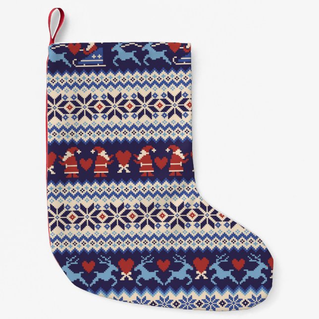 Meia De Natal Pequena Padrão Nórdico: Ilustração Encantadora (Frente)