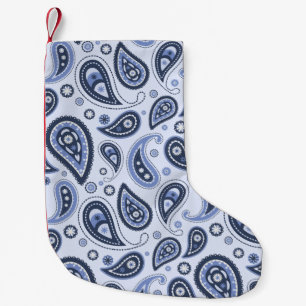 Meia De Natal Pequena Padrão Paisley Azul
