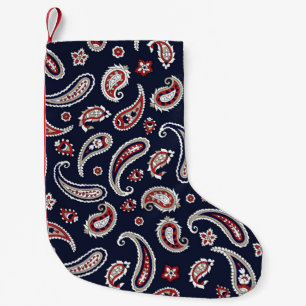 Meia De Natal Pequena Padrão paisley tradicional indiano no marinho