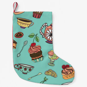 Meia De Natal Pequena padrão perfeito de vintage com bolos