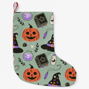 Meia De Natal Pequena Padrão perfeito do Halloween com chapéu de bruxa