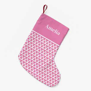 Meia De Natal Pequena Padrão Rosa de Nome Personalizado