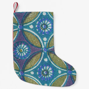 Meia De Natal Pequena Padrão Rustic Blue and Green Designer Egípcio
