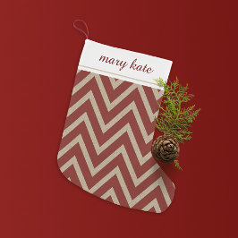 Meia De Natal Pequena Padrão Rustic Red Faux Burlap Chevron