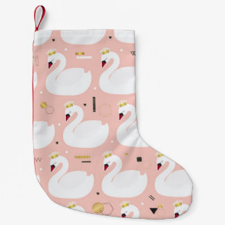 Meia De Natal Pequena Padrão sem costura com cisnes brancas.
