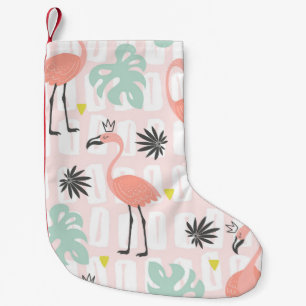 Meia De Natal Pequena Padrão sem costura com flamingos cor-de-rosa e pal