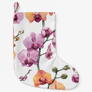 Meia De Natal Pequena Padrão sem costura com flores de orquídea aquare
