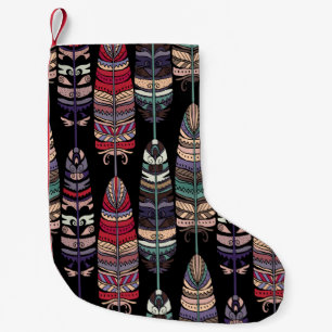 Meia De Natal Pequena Padrão sem costura com penas de aves. Arte tribal