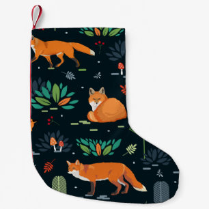 Meia De Natal Pequena Padrão sem costura com raposas, árvores, folhas,