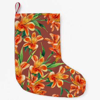 Meia De Natal Pequena Padrão sem costura de Alstroemeria pintada em água