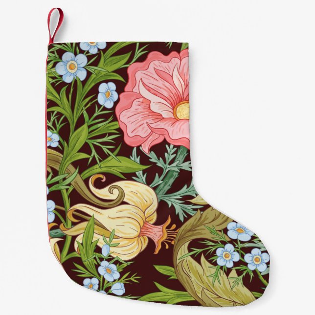 Meia De Natal Pequena Padrão sem costura floral, fundo com arte no (Frente)