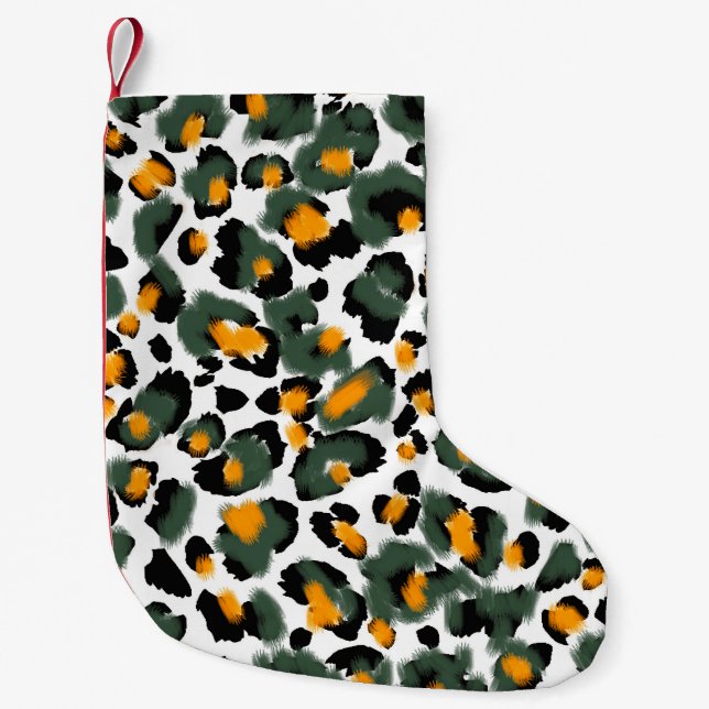 Meia De Natal Pequena Padrão sem falhas de impressão leopardo (Frente)