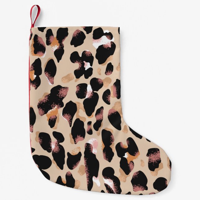 Meia De Natal Pequena Padrão sem falhas de impressão leopardo (Frente)