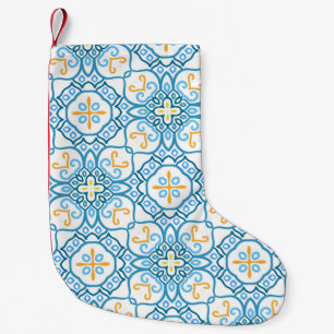 Meia De Natal Pequena Padrão tribal azul sem descontinuidades