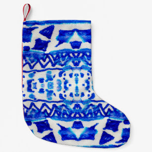 Meia De Natal Pequena Padrão tribal de cor aquática azul sem costura
