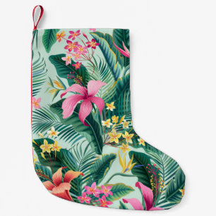 Meia De Natal Pequena padrão tropical floral sem costura com hibisco e