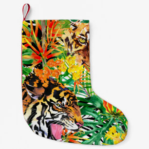 Meia De Natal Pequena padrão tropical uniforme com tigre. aquarela j