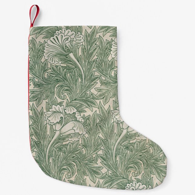 Meia De Natal Pequena Padrão Tulipa Verde Sage de William Morris: Vintag (Frente)
