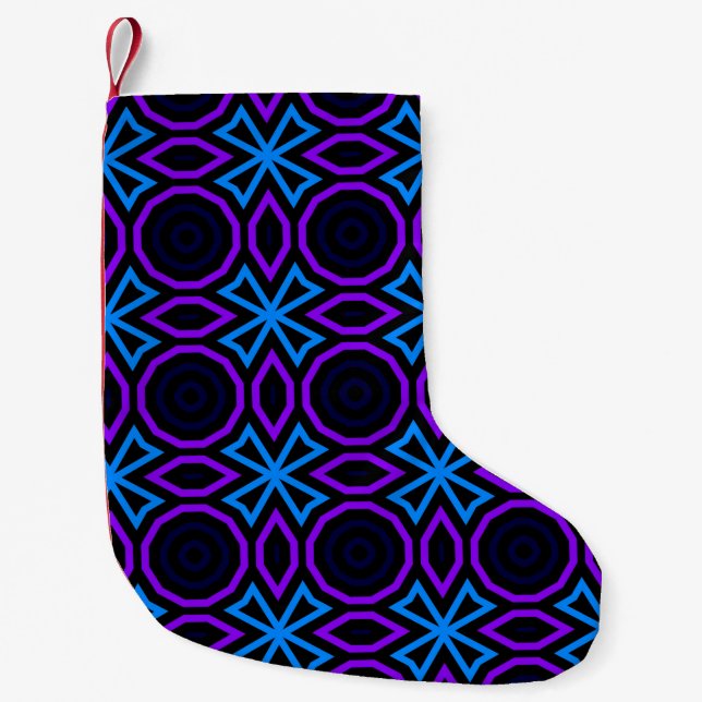 Meia De Natal Pequena Padrão uniforme azul e preto com geomet simples (Frente)