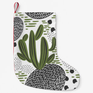Meia De Natal Pequena padrão uniforme com cacto em fundo branco.