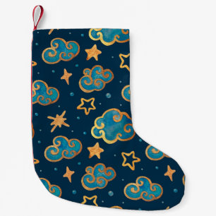 Meia De Natal Pequena Padrão uniforme de aquarelas com a lua, estrelas,
