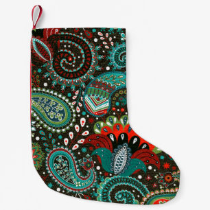 Meia De Natal Pequena Padrão uniforme floral com elementos paisley