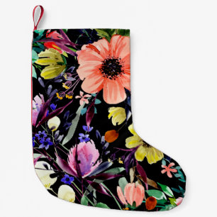 Meia De Natal Pequena Padrão uniforme floral de aquarelas. Diferentes b
