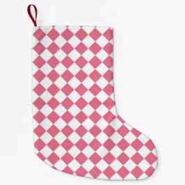 Meia De Natal Pequena Padrão Xadrez Rosa Branco