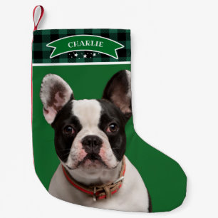 Meia De Natal Pequena Padrão Xadrez Verde Foto Personalizada Cachorro