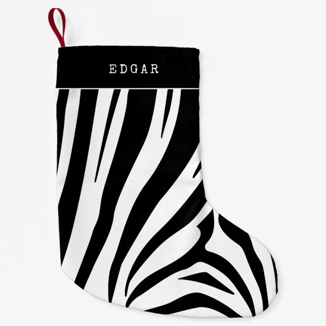Meia De Natal Pequena Padrão Zebra preto-e-branco (Frente)
