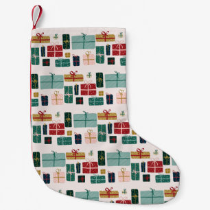 Meia De Natal Pequena Padrões Coloridos de Caixas de Presentes de Natal