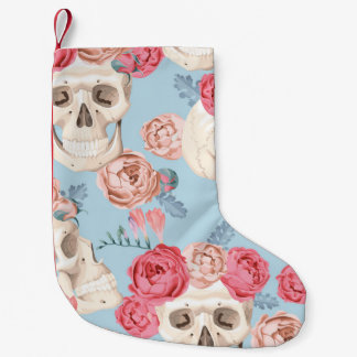 Meia De Natal Pequena Padrões de colheita de crânios e Rosas