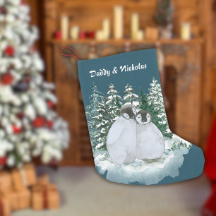 Meia De Natal Pequena Pai de Natal e Floresta de Neve Infantil Penguin