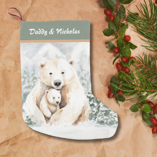 Meia De Natal Pequena Pai de Natal e Urso Polar Infantil