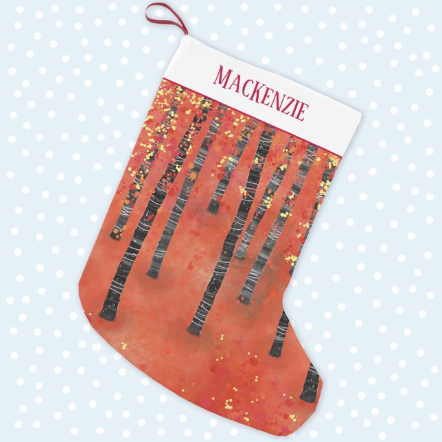Meia De Natal Pequena Paisagem da Floresta de Árvore Birmanesa (Birch tree forest abstract personalized name Christmas stocking)