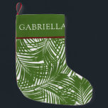 Meia De Natal Pequena Palm Tree Leaf Pattern Tropical Beach<br><div class="desc">O Natal na praia ou numa ilha uma meia-matéria com um padrão de folhas de palma verde e uma simples faixa vermelha que pareça excelente pendurada no polo ou na casa de praia.</div>