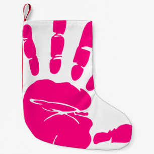 Meia De Natal Pequena Palma de pintura rosa impressão mão