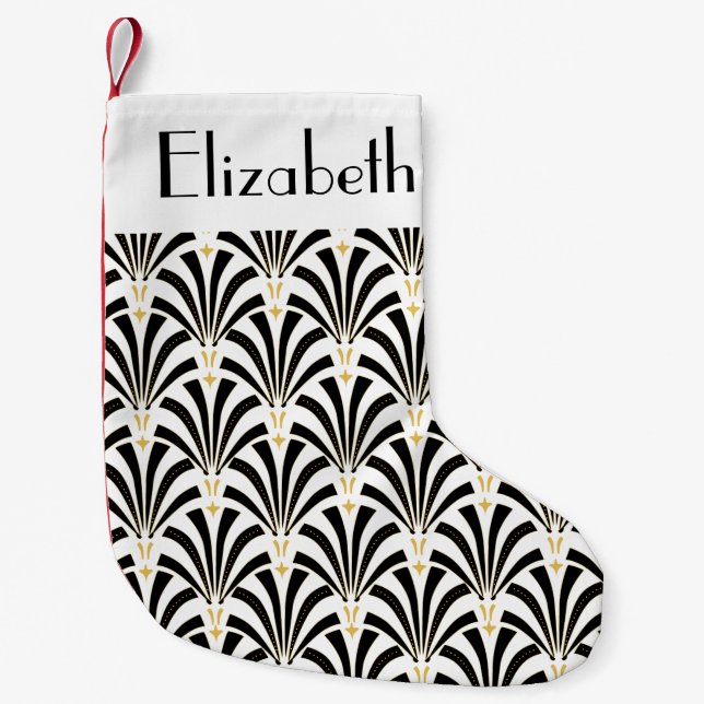 Meia De Natal Pequena Palmettos pretos & brancos do art deco do 1920 (Frente)