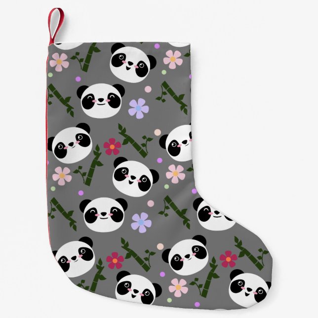 Meia De Natal Pequena Panda de Kawaii em cinzas (Frente)