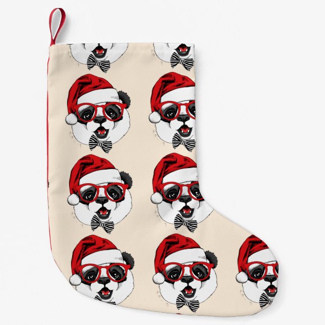 Meia De Natal Pequena panda engraçadinho no Natal (Frente)