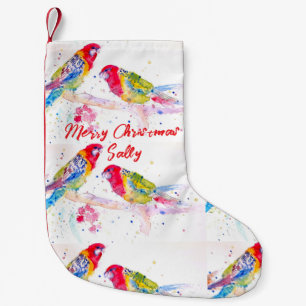 Meia De Natal Pequena Papagaio Rosella Vermelho Papagaios Aves Aquarela 