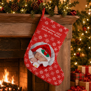 Meia De Natal Pequena Papai Noel Bebê com Foto Personalizada, Floco de N