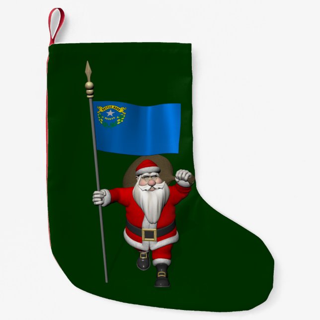Meia De Natal Pequena Papai Noel Com Alferes De Nevada (Frente)