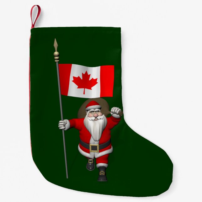 Meia De Natal Pequena Papai Noel Com Alferes Do Canadá (Frente)