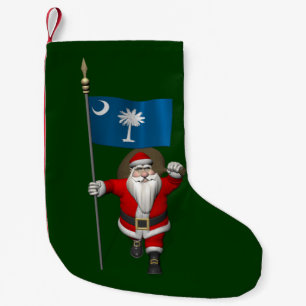 Meia De Natal Pequena Papai Noel Com Estandarte Da Carolina Do Sul