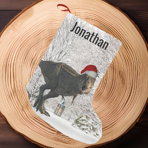 Meia De Natal Pequena Papai Noel Dinossauro Tiranossauro T-rex Nome Inve