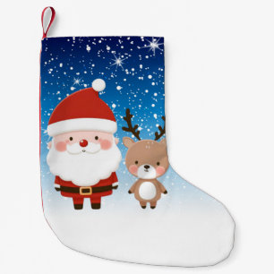 Meia De Natal Pequena Papai Noel e Rena de Natal Fofos