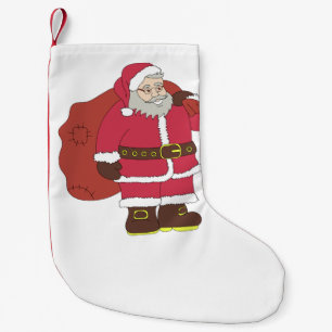 Meia De Natal Pequena Papai Noel em vermelho com saco de presentes e ócu